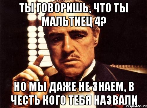 Ты говоришь, что ты мальтиец 4? Но мы даже не знаем, в честь кого тебя назвали, Мем крестный отец