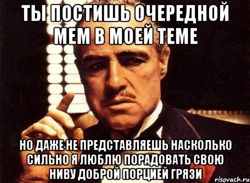 Ты постишь очередной мем в моей теме но даже не представляешь насколько сильно я люблю порадовать свою ниву доброй порцией грязи, Мем крестный отец