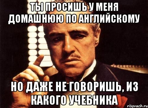 Ты просишь у меня домашнюю по английскому Но даже не говоришь, из какого учебника, Мем крестный отец