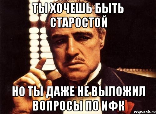 ты хочешь быть старостой но ты даже не выложил вопросы по ифк, Мем крестный отец