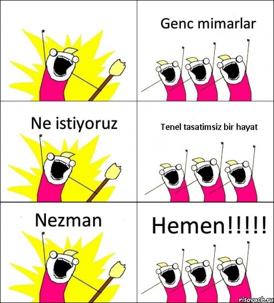  Genc mimarlar Ne istiyoruz Tenel tasatimsiz bir hayat Nezman Hemen!!!!!, Комикс кто мы