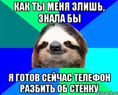 как ты меня злишь, знала бы я готов сейчас телефон разбить об стенку, Мем Ленивец