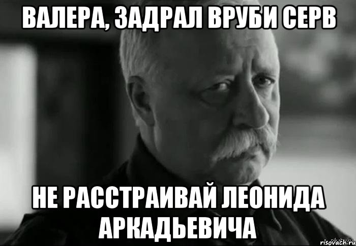 ВАЛЕРА, ЗАДРАЛ ВРУБИ СЕРВ НЕ РАССТРАИВАЙ ЛЕОНИДА АРКАДЬЕВИЧА, Мем Не расстраивай Леонида Аркадьевича