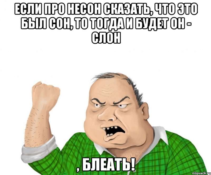 если про несон сказать, что это был сон, то тогда и будет он - слон , блеать!, Мем мужик