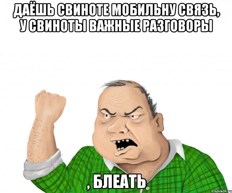 даёшь свиноте мобильну связь, у свиноты важные разговоры , блеать, Мем мужик