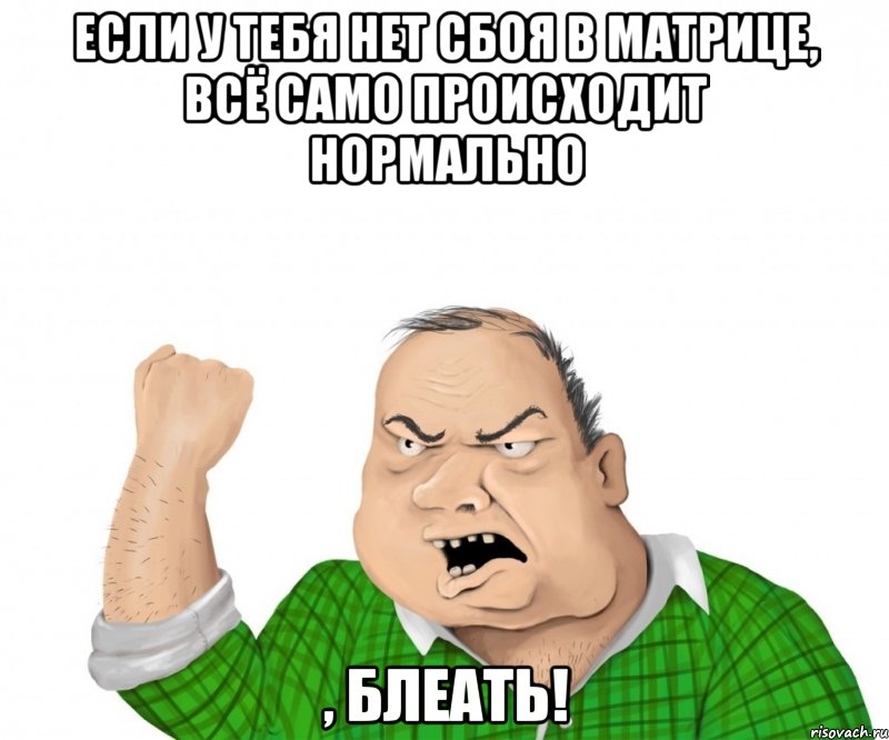 если у тебя нет сбоя в матрице, всё само происходит нормально , блеать!, Мем мужик