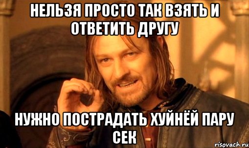 Нельзя просто так взять и ответить другу Нужно пострадать хуйнёй пару сек, Мем Нельзя просто так взять и (Боромир мем)