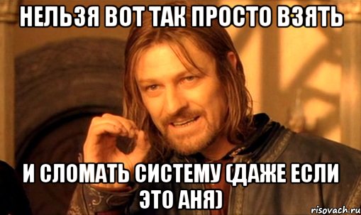 нельзя вот так просто взять и сломать систему (даже если это Аня), Мем Нельзя просто так взять и (Боромир мем)