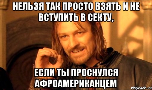 нельзя так просто взять и не вступить в секту, если ты проснулся афроамериканцем, Мем Нельзя просто так взять и (Боромир мем)