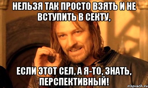 нельзя так просто взять и не вступить в секту, если этот сел, а я-то, знать, перспективный!, Мем Нельзя просто так взять и (Боромир мем)