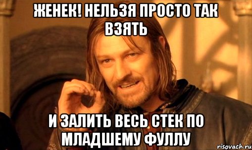 Женек! Нельзя просто так взять И залить весь стек по младшему фуллу, Мем Нельзя просто так взять и (Боромир мем)