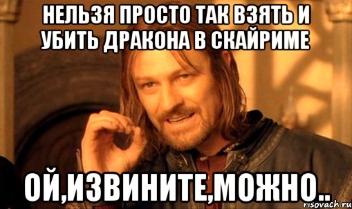 Нельзя просто так взять и убить дракона в Скайриме Ой,извините,можно.., Мем Нельзя просто так взять и (Боромир мем)