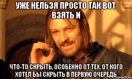 уже нельзя просто так вот взять и что-то скрыть, особенно от тех, от кого хотел бы скрыть в первую очередь, Мем Нельзя просто так взять и (Боромир мем)