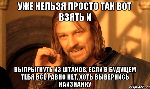 уже нельзя просто так вот взять и выпрыгнуть из штанов, если в будущем тебя всё равно нет, хоть вывернись наизнанку, Мем Нельзя просто так взять и (Боромир мем)