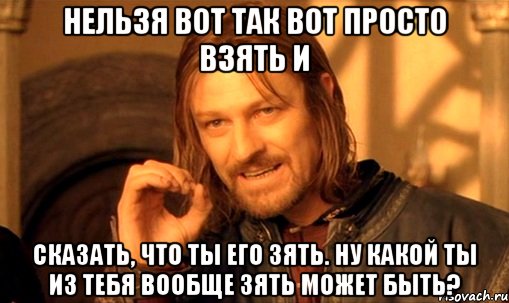 нельзя вот так вот просто взять и сказать, что ты его зять. ну какой ты из тебя вообще зять может быть?, Мем Нельзя просто так взять и (Боромир мем)