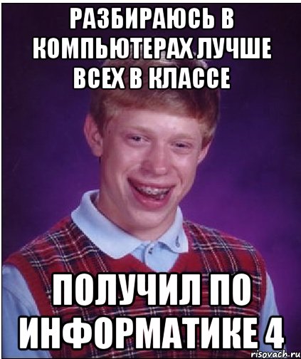 Разбираюсь в компьютерах лучше всех в классе Получил по информатике 4, Мем Неудачник Брайан