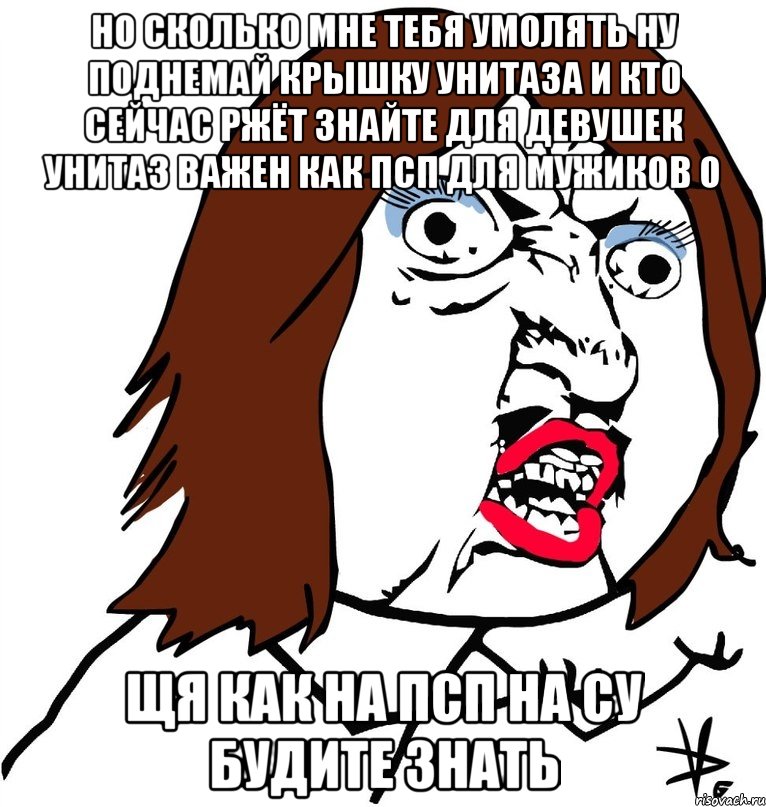 НО СКОЛЬКО МНЕ ТЕБЯ УМОЛЯТЬ НУ ПОДНЕМАЙ КРЫШКУ УНИТАЗА И КТО СЕЙЧАС РЖЁТ ЗНАЙТЕ ДЛЯ ДЕВУШЕК УНИТАЗ ВАЖЕН КАК ПСП ДЛЯ МУЖИКОВ О ЩЯ КАК НА ПСП НА СУ БУДИТЕ ЗНАТЬ, Мем Ну почему (девушка)