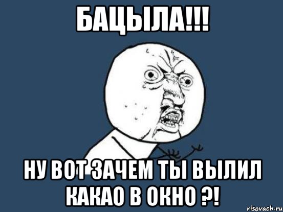 Бацыла!!! Ну вот зачем ты вылил какао в окно ?!, Мем Ну почему