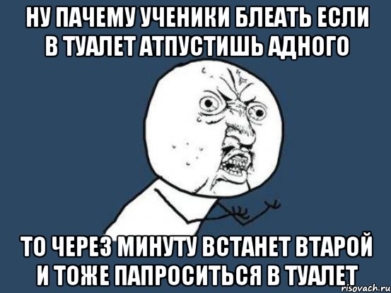 ну пачему ученики блеать если в туалет атпустишь адного то через минуту встанет втарой и тоже папроситься в туалет, Мем Ну почему