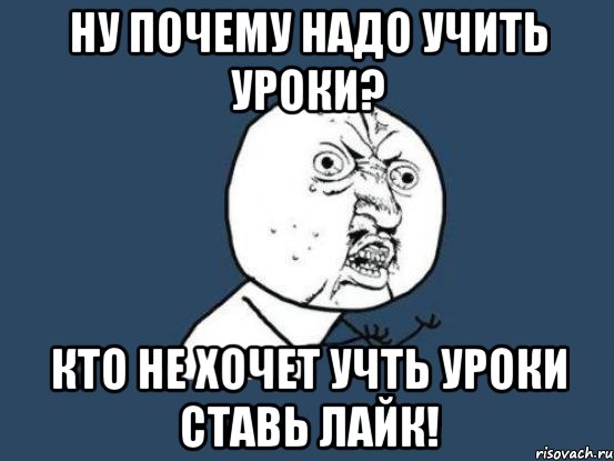 Ну почему надо учить уроки? Кто не хочет учть уроки ставь лайк!, Мем Ну почему