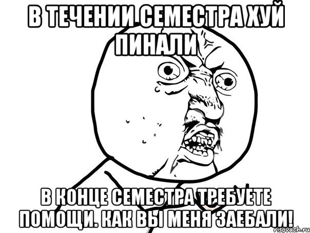 В течении семестра хуй пинали В конце семестра требуете помощи. Как вы меня заебали!, Мем Ну почему (белый фон)