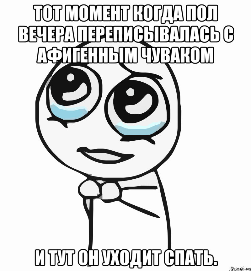 Тот момент когда пол вечера переписывалась с афигенным чуваком и тут он уходит спать., Мем  ну пожалуйста (please)