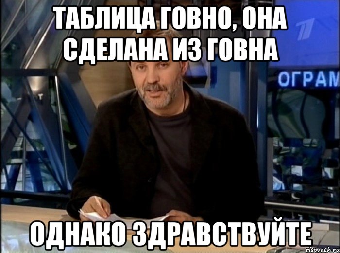 Таблица говно, она сделана из говна однако здравствуйте, Мем Однако Здравствуйте