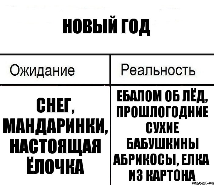 Новый год Снег, мандаринки, настоящая ёлочка ебалом об лёд, прошлогодние сухие бабушкины абрикосы, елка из картона, Комикс  Ожидание - реальность