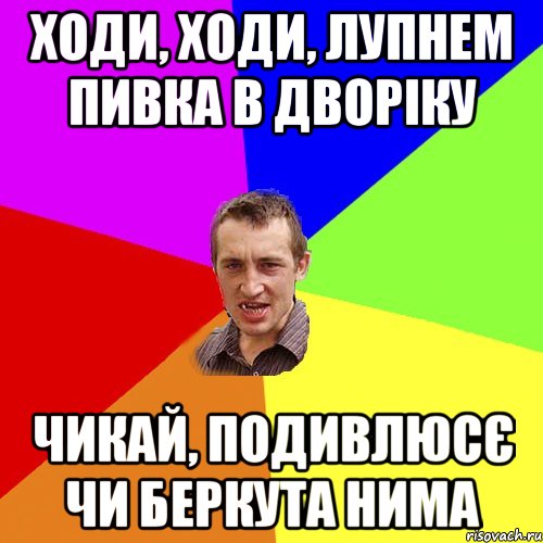 ходи, ходи, лупнем пивка в дворіку чикай, подивлюсє чи беркута нима, Мем Чоткий паца