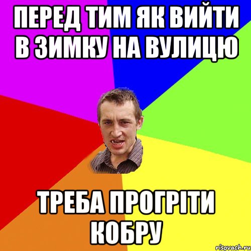 Перед тим як вийти в зимку на вулицю треба прогріти кобру, Мем Чоткий паца