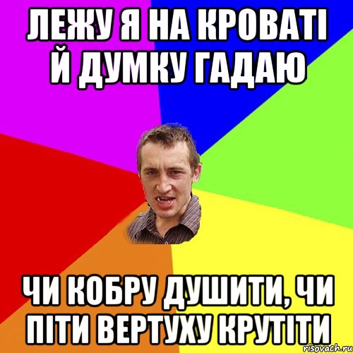 Лежу я на кроваті й думку гадаю Чи кобру душити, чи піти вертуху крутіти, Мем Чоткий паца