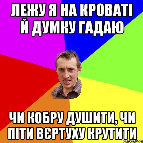 Лежу я на кроваті й думку гадаю Чи кобру душити, чи піти вєртуху крутити, Мем Чоткий паца