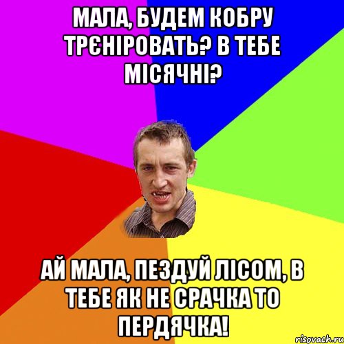 Мала, будем кобру трєніровать? В тебе місячні? Ай мала, пездуй лісом, в тебе як не срачка то пердячка!, Мем Чоткий паца