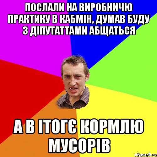 послали на виробничю практику в кабмін, думав буду з діпутаттами абщаться а в ітогє кормлю мусорів, Мем Чоткий паца