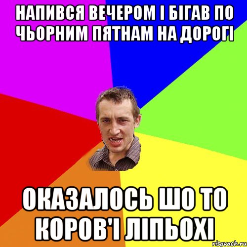 Напився вечером і бігав по чьорним пятнам на дорогі оказалось шо то коров'і ліпьохі, Мем Чоткий паца