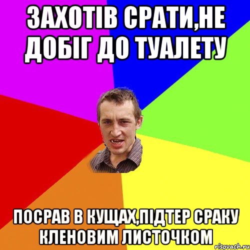 Захотів срати,не добіг до туалету Посрав в кущах,підтер сраку кленовим листочком, Мем Чоткий паца