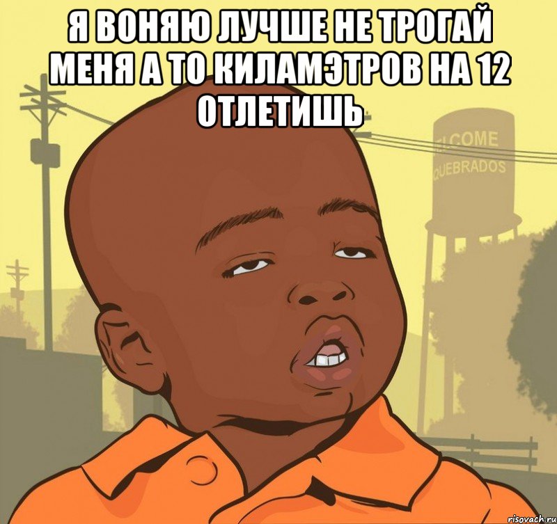 Я воняю лучше не трогай меня а то киламэтров на 12 отлетишь , Мем Пацан наркоман