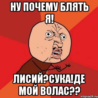 НУ ПОЧЕМУ БЛЯТЬ Я! ЛИСИЙ?СУКА!ДЕ МОЙ ВОЛАС??, Мем Почему