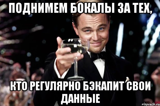 поднимем бокалы за тех, кто регулярно бэкапит свои данные, Мем Великий Гэтсби (бокал за тех)