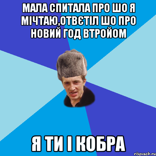 мала спитала про шо я мічтаю,отвєтіл шо про новий год втройом я ти і кобра, Мем Празднчний паца