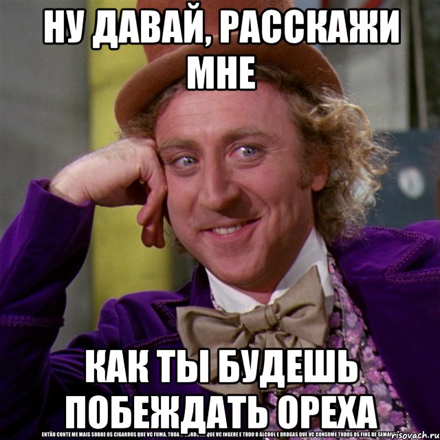 НУ ДАВАЙ, РАССКАЖИ МНЕ КАК ТЫ БУДЕШЬ ПОБЕЖДАТЬ ОРЕХА, Мем Ну давай расскажи (Вилли Вонка)