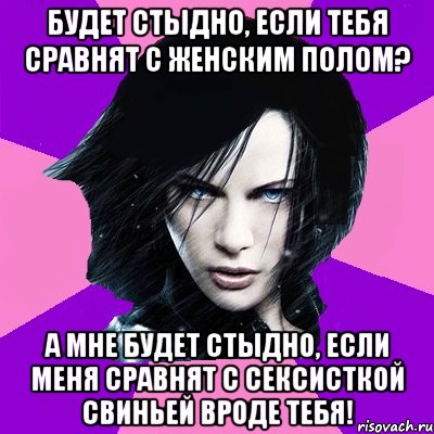 БУДЕТ СТЫДНО, ЕСЛИ ТЕБЯ СРАВНЯТ С ЖЕНСКИМ ПОЛОМ? А МНЕ БУДЕТ СТЫДНО, ЕСЛИ МЕНЯ СРАВНЯТ С СЕКСИСТКОЙ СВИНЬЕЙ ВРОДЕ ТЕБЯ!, Мем Типичная феминистка