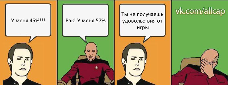 У меня 45%!!! Рак! У меня 57% Ты не получаешь удовольствия от игры, Комикс с Кепом