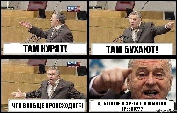 ТАМ КУРЯТ! ТАМ БУХАЮТ! ЧТО ВООБЩЕ ПРОИСХОДИТ?! А, ТЫ ГОТОВ ВСТРЕТИТЬ НОВЫЙ ГОД ТРЕЗВО???, Комикс с Жириновским