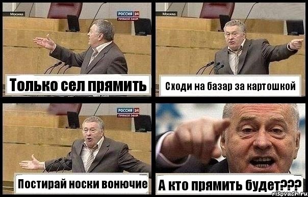 Только сел прямить Сходи на базар за картошкой Постирай носки вонючие А кто прямить будет???, Комикс с Жириновским