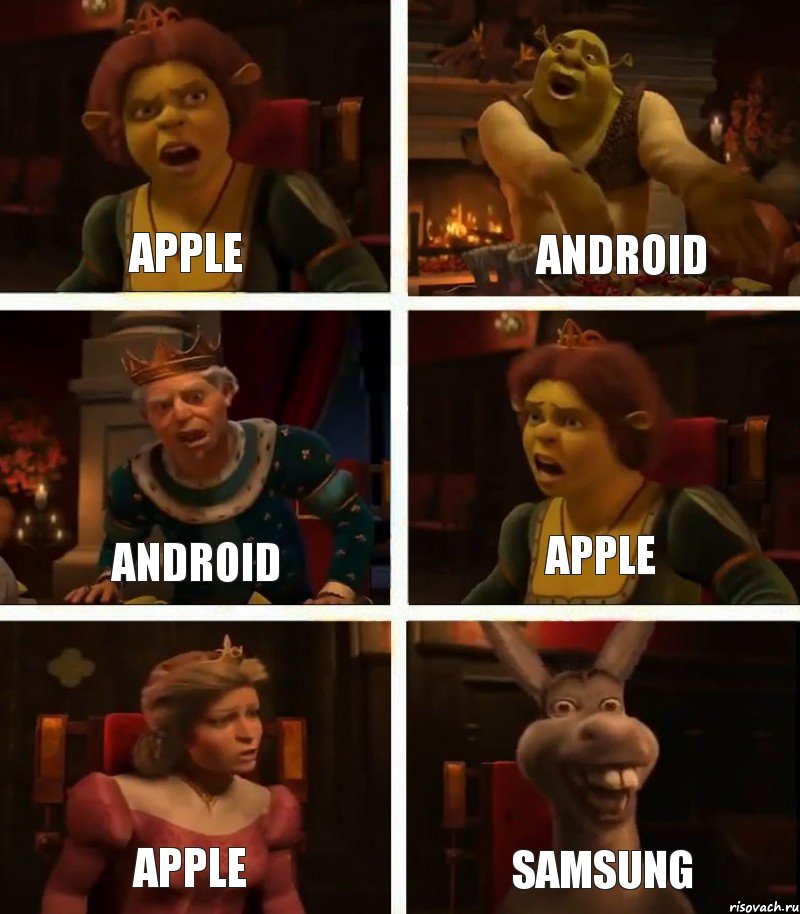 Apple Android Apple Android Apple Samsung, Комикс  Шрек Фиона Гарольд Осел