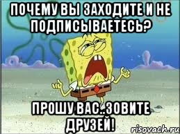 Почему вы заходите и не подписываетесь? Прошу вас..зовите друзей!, Мем Спанч Боб плачет