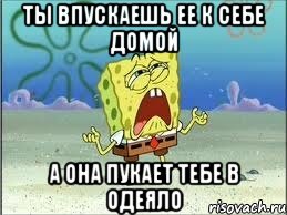 ТЫ ВПУСКАЕШЬ ЕЕ К СЕБЕ ДОМОЙ А ОНА ПУКАЕТ ТЕБЕ В ОДЕЯЛО, Мем Спанч Боб плачет