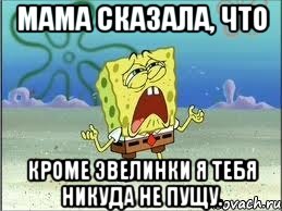 Мама сказала, что кроме Эвелинки я тебя никуда не пущу., Мем Спанч Боб плачет