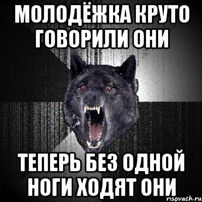 Молодёжка круто говорили они теперь без одной ноги ходят они, Мем Сумасшедший волк